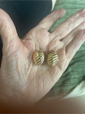 Gold Ribbed Dome Clip-On Earrings - Women Jewelry